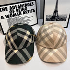 Plaid baseball caps set: dark green check and light beige check
