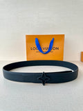 Navy textured leather belt with star emblem buckle and adjustable holes