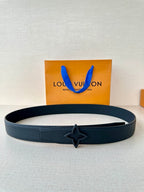 Navy textured leather belt with star emblem buckle and adjustable holes