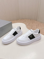 Prada unisex sneakers, white with black side panel and white laces, thick sole