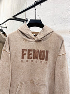 Beige FENDI hoodie sweatshirt with front graphic logo and kangaroo pocket.