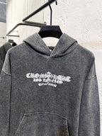 Heather gray hoodie sweatshirt with hood and white chest graphic print