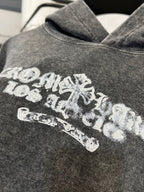 Heather gray hoodie sweatshirt with large white back graphic print
