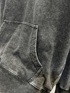 Heather gray hoodie with kangaroo pocket and contrast stitched seams