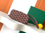 Goyard long crossbody bag with monogram canvas and burgundy leather strap