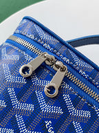 Goyard blue patterned mini bag with two metal zipper pulls