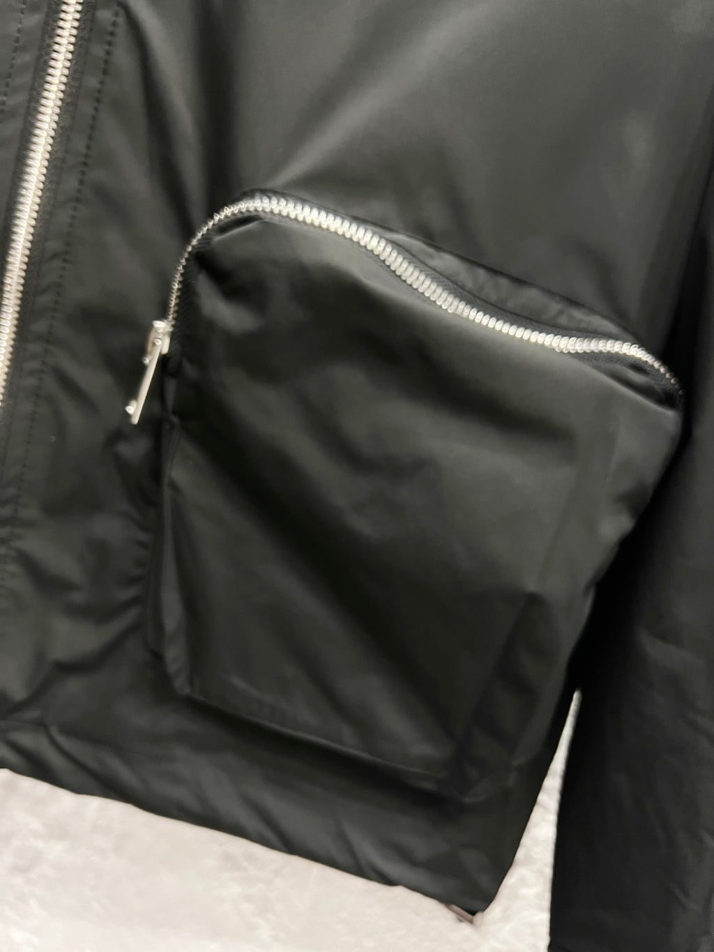 Prada black long jacket with chest pocket and zippered pouch