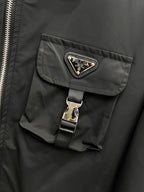Prada black jacket with flap chest pocket and metal buckle strap