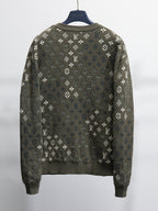 Louis Vuitton monogram long-sleeve sweatshirt, dark olive back view with white print