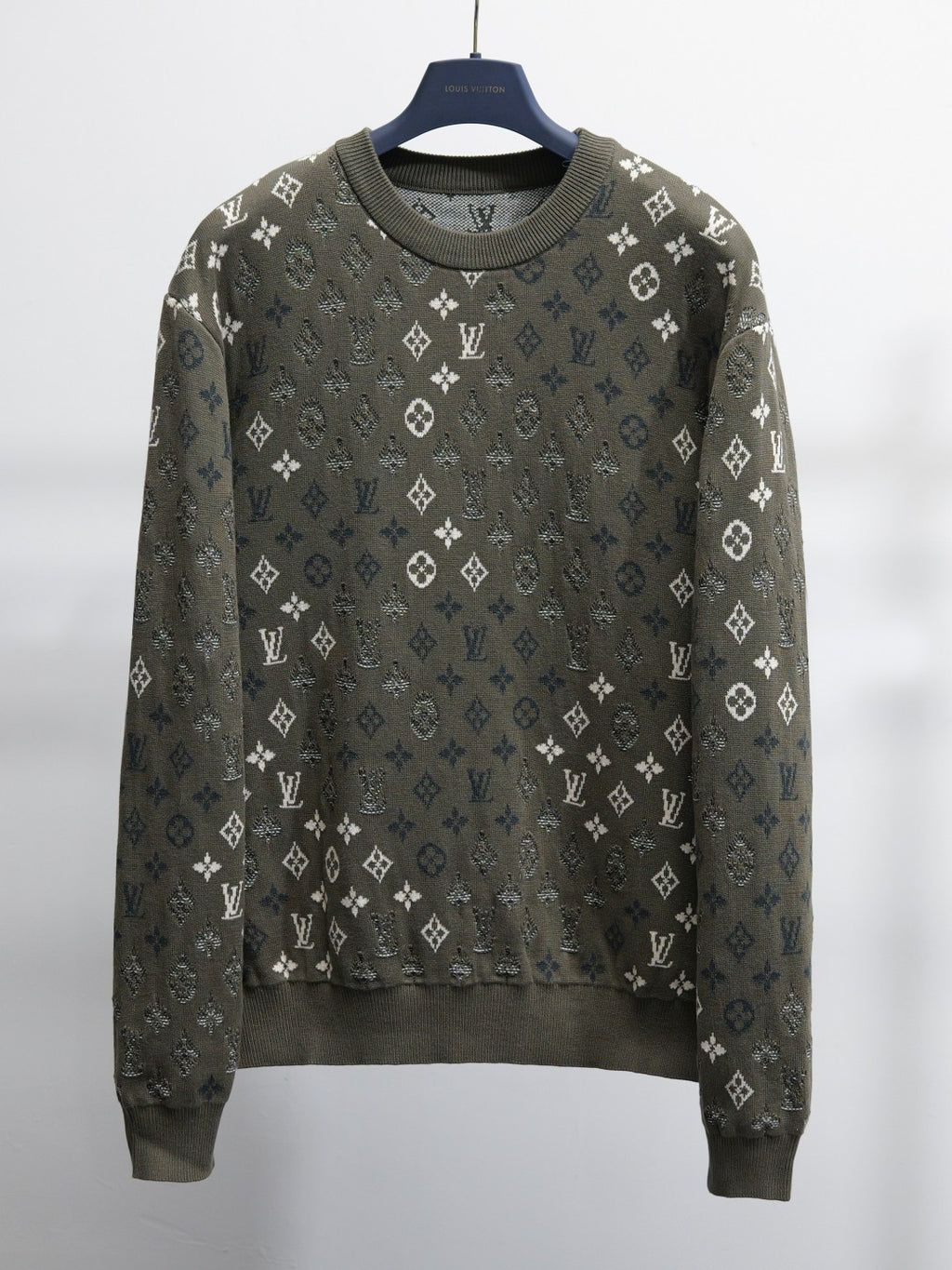 Louis Vuitton monogram long-sleeve sweatshirt, dark olive with white pattern