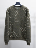 Louis Vuitton monogram long-sleeve sweatshirt, dark olive with white pattern