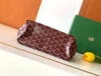 Monogram zip-top pouch bag, brown canvas with leather trim and patterned weave