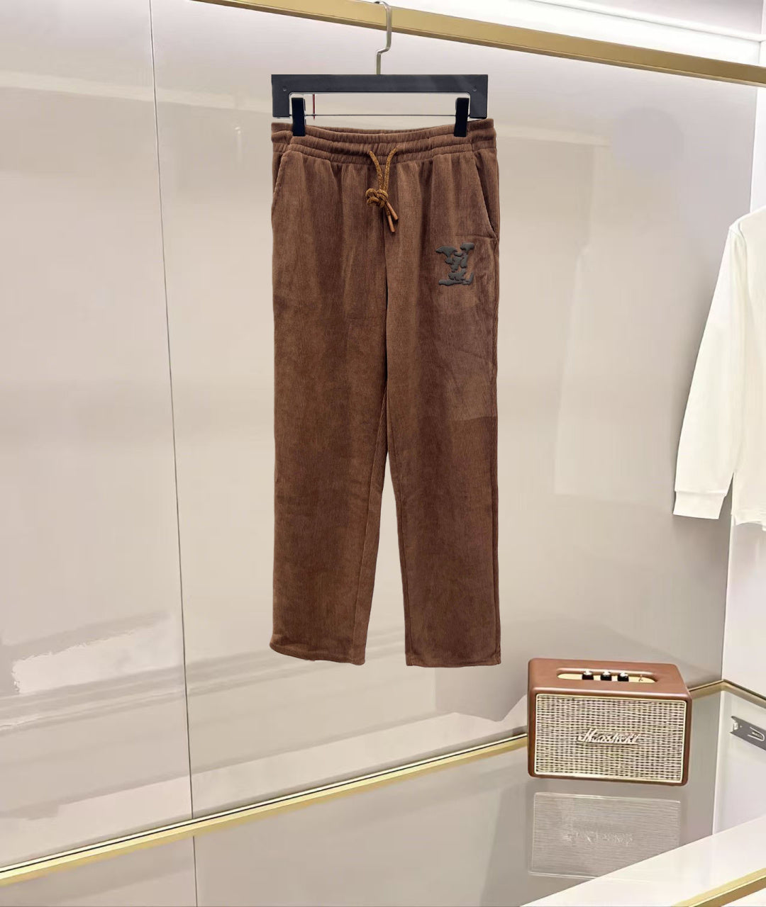 Louis Vuitton brown corduroy pants with elastic waistband and drawstring