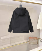 Black Prada hooded rain jacket, rear view with adjustable hem