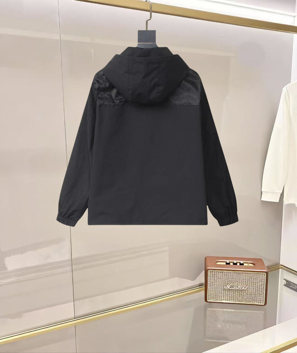 Gucci black hooded long jacket, rear view with zipper and elastic hem