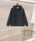 Gucci black hooded long jacket with full front zipper and pockets