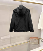 Prada black long jacket with hood and full-length zip, back view