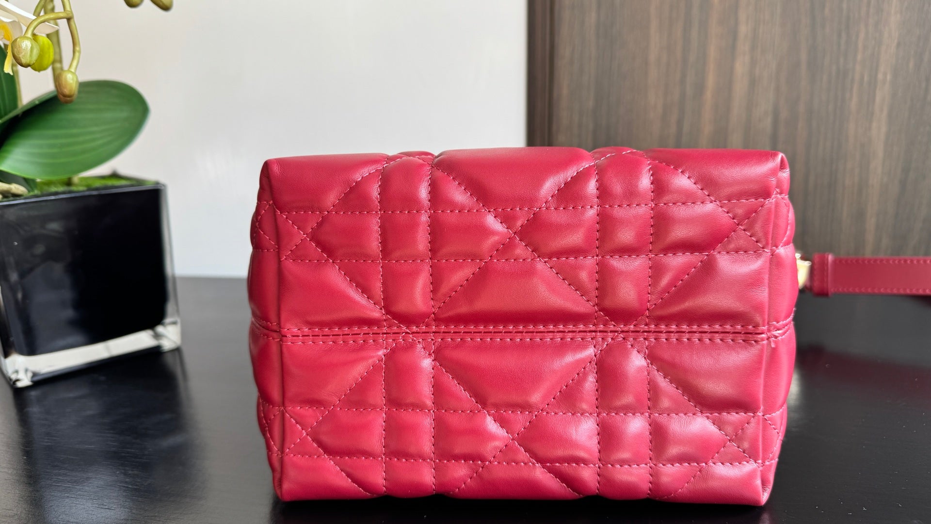 Pink quilted Dior tote bag, rectangular profile with top edges and stitched sections
