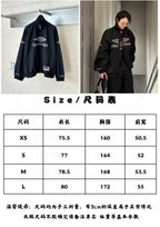 Balenciaga tracksuit size chart with model wearing zip jacket