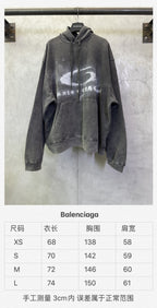 Balenciaga hooded sweatshirt dark gray with distressed front print and drawstring hood