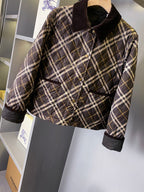 Burberry plaid quilted puffer jacket with dark pocket and front buttons