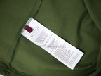 Olive green T-shirt interior with size and care label