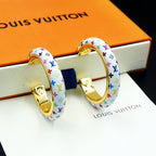Louis Vuitton monogram hoop earrings with gold clasps and multicolor trim