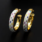 Louis Vuitton hoop earrings, gold-tone with multicolor monogram pattern and hinge backs