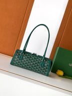Goyard tote bag, dark green patterned canvas with top handles and front clasp