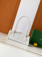 Goyard white patterned tote bag with short top handles and stitched trim