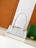 Goyard white patterned tote bag with top handles and zip closure