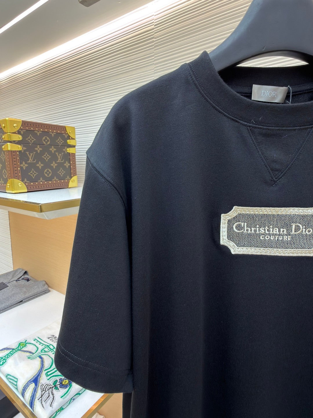 Dark navy T-shirt with Christian Dior couture logo chest patch
