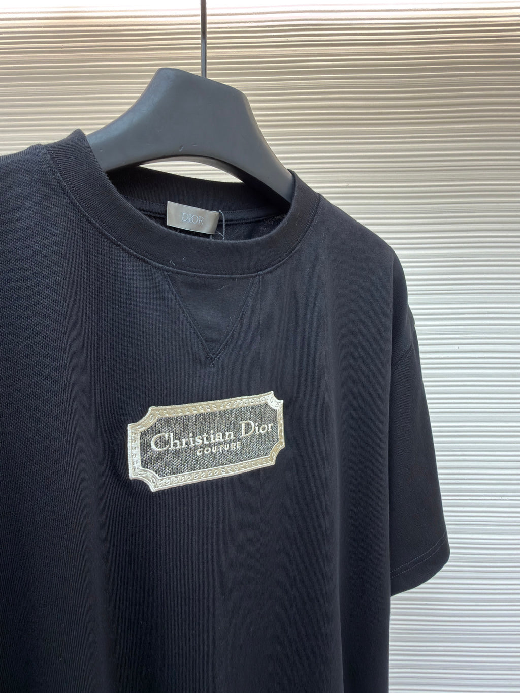 Dark navy short-sleeve T-shirt with crew neck and Christian Dior couture logo