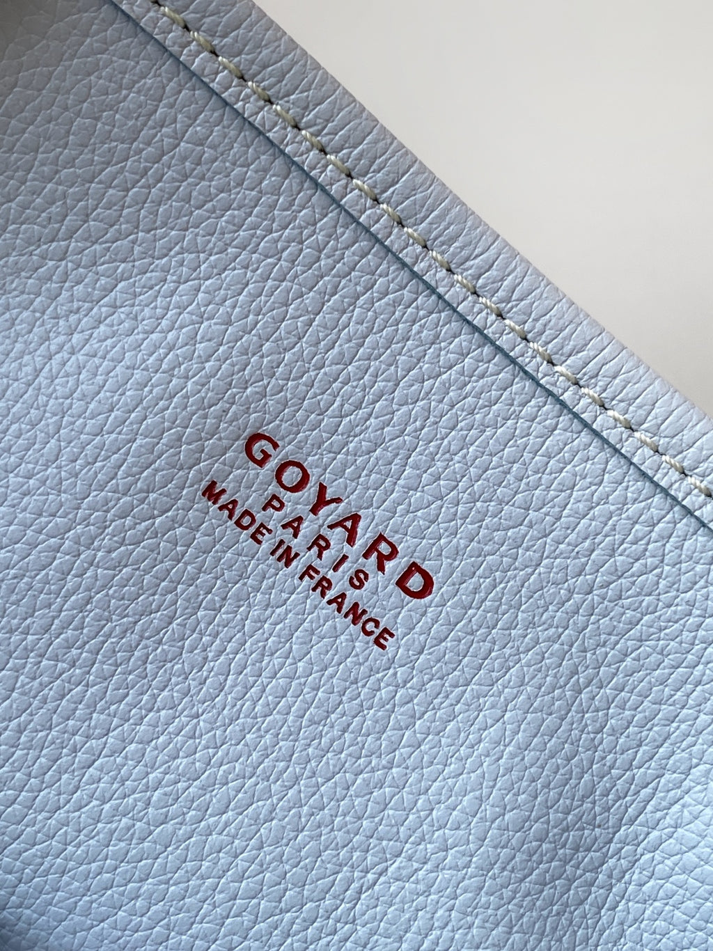 Light blue leather tote bag with Goyard Paris made in France stamp