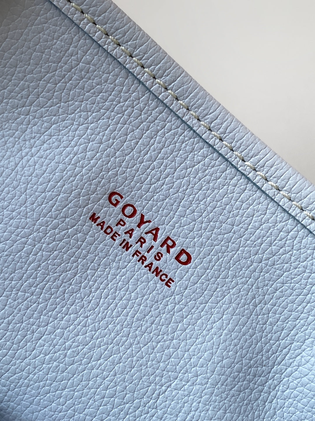 Light blue leather tote bag with Goyard Paris made in France stamp