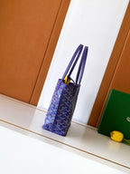 Goyard tote bag, blue Goyard pattern with double top handles and slim crossbody strap