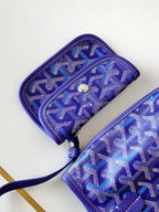 Goyard mini pouch and matching cardholder, blue Goyard pattern with clasp and strap