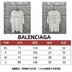 White short-sleeve T-shirt shown front and back with red graphic prints