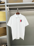 Burberry white short-sleeve polo shirt with button placket and red/black chest logo