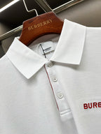 Burberry white polo shirt collar with button placket and red logo