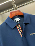 Blue polo shirt collar with button placket and Burberry embroidery