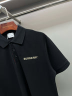 Burberry short-sleeve polo shirt, dark navy, buttoned collar and chest logo