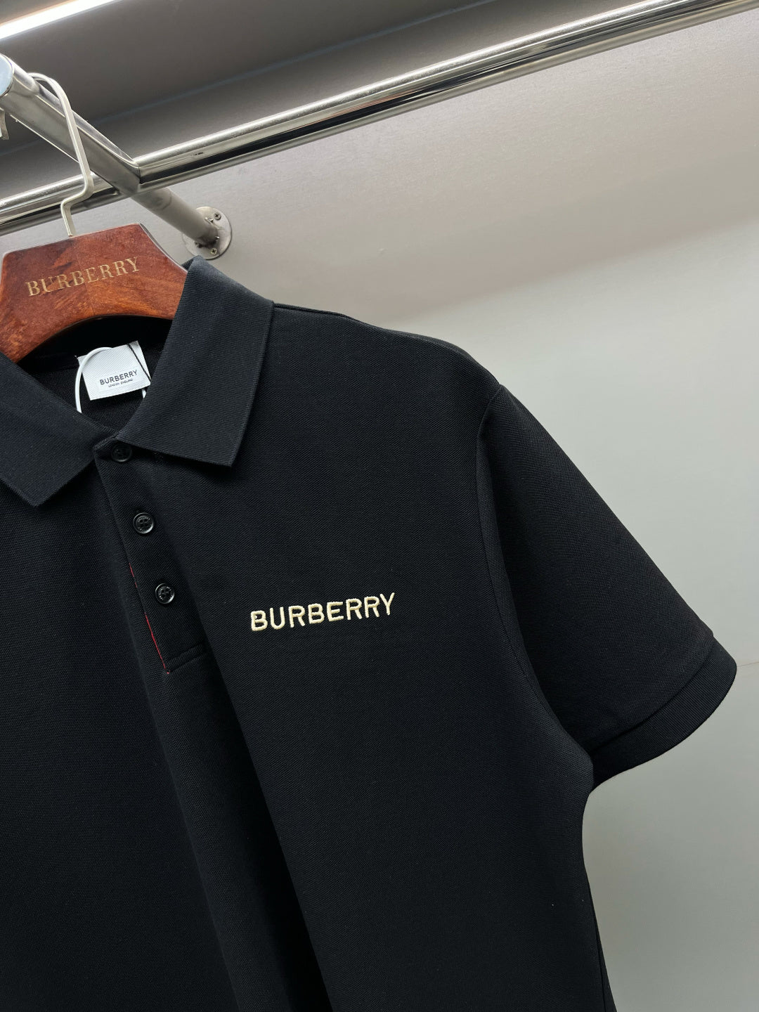 Burberry short-sleeve polo shirt, dark navy, buttoned collar and chest logo