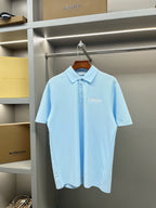Burberry light blue short-sleeve polo shirt with button placket and chest logo