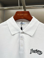 Burberry white short-sleeve polo shirt collar with button placket and chest logo