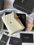 Small bag in light cream with front flap and gold Saint Laurent emblem