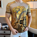 Versace short-sleeve T-shirt with large front medallion and Greek key border print