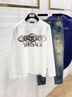 Versace white crewneck T-shirt with large metallic logo graphic