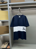 Burberry short-sleeve T-shirt, navy with white chest stripe and horse graphic