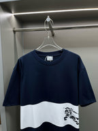 Burberry short-sleeve T-shirt, navy with white band and horse rider print